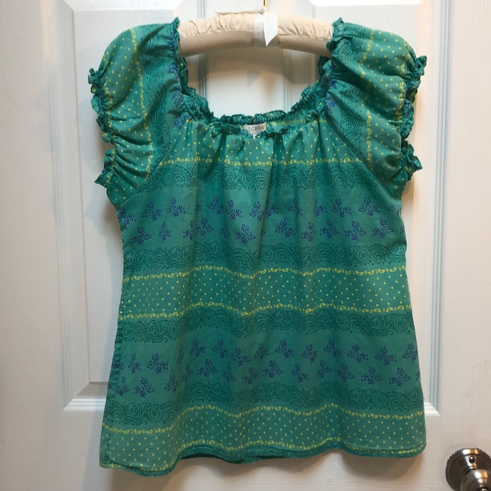 J. Crew Factory cotton blouse with elastic sleeves and neckline